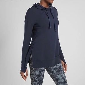 Athleta Sayulita Tunic Hooded Slit Side Navy Blue Hoodie Stretch Pink Small